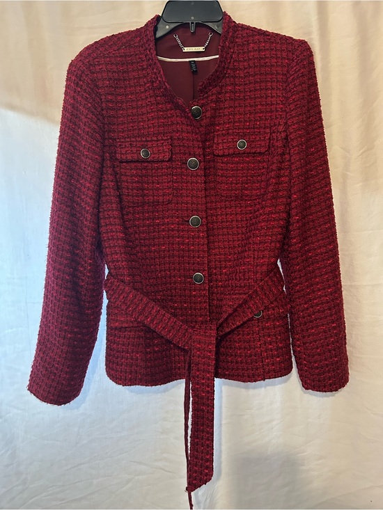 White House Black Market Jackets & Blazers - WHBM Women’s Red Tweed Belted Jacket